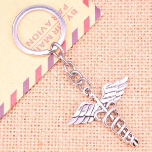 Schlüsselanhänger 20 stücke Mode Schlüsselanhänger 40 mm Caduceus Symbol MD Anhänger DIY Männer Schmuck Auto Schlüsselanhänger Souvenir für Geschenk