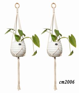 マクラメ植物ハンガーハンドメイドコットンローププランターフラワーポットホルダー吊りバスケット屋内屋外の壁吊り下げ式