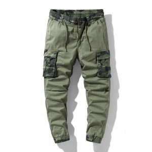 Calças de carga dos homens multi bolso causal calças streetwear joggers camuflagem algodão calças masculinas cintura elástica tornozelo comprimento