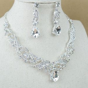 2017 vender novo estilo branco diamante liga colar brinco de duas peças moda nupcial jóias acessórios de casamento shuoshuo6588281u