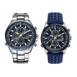 Luxury Wate Proof Quartz Watches Business Casual Steel Band Watch Men's Blue Angels World Chronograph Wristwatch198m
