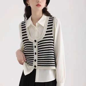 2024 Gilet cardigan casual lavorato a maglia primaverile e autunnale da donna. Gilet di taglia asiatica