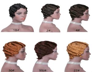 Okyanus dalgası kısa Hint insan saç peruk ucuz makine yapımı pixie kesim parmak dalgası cılız bob peruklar için siyah kadınlar için 1b 2 4 27 31637073