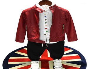 Jackets Spring Autumn Baby Coat Boys PU Jacket Kids Designer Tops Children Outwear Toddler Clothes Fashion Solid Rivet Zipper 2 To2447629