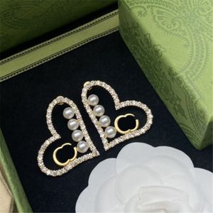 Luxury Earring Designer Women Stud Earrings Heart Shape Diamond Earring Pearls Fashion Jewelry2668