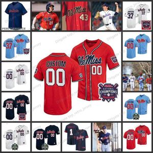 Camisa de beisebol costurada personalizada da NCAA Ole Miss Rebels Hayden Leatherwood Kemp Alderman Hayden Dunhurst Tim Simay TJ McCants John Kramer Mitch Murrell Matt Parenteau