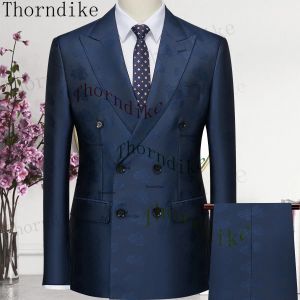 スーツThorndike Terno2ピースメンズスーツの結婚式2023カスタムメイドブライトネイビーブルーブルーザーカジュアルプロムスーツGroomsmen Tuxedos