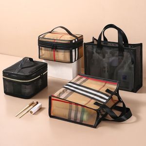 Sacos cosméticos casos moda náilon conjunto de cosméticos feminino preto portátil viagem maquiagem tote organizador mulher banheiro 2301302735