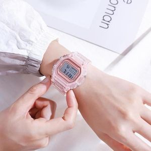 الساعات الإلكترونية للنساء روز سليكون حزام شفاف LED Digital Wristwatch Sport Clock Relogio Feminino Wristw261n