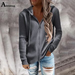 Moda donna con cappuccio Top grigio nero maglioni lavorati a maglia femminile manica lunga con cerniera cardigan donna streetwear 2023 maglione autunnale 240229