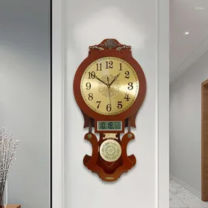 Relógios de parede Agulha Vintage Relógio De Madeira Jardim Silencioso Calendário Exclusivo Escritório Reloj Pared Decorativo Sala de estar Móveis