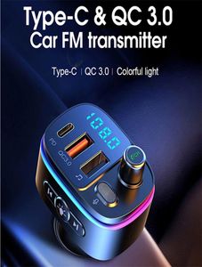 Автомобильный FM-передатчик Bluetooth-совместимый 50 рук Mp3-плеер PD Type C QC30 USB Быстрая зарядка Красочные световые аксессуары T651640402