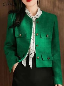 CJfhje Classic Green Croped Tweed Jackets Spring Fall Fall Elegant Slim Coat Luxury Streetwear Chaqueta Exclued 3XL Fashion Outwear 240307