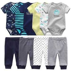 Nascido presente roupas conjunto bebê menino nascido roupas 6pcs bodysuit4pcs calças outfit criança menina terno infantil pijama puro algodão conjuntos 240307