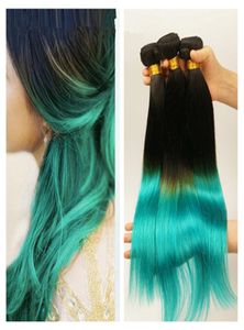 1BTEAL Ombre Virgin Peruvian Human Hair Extensions Sily Prosty 3pcs Peruvian Ombre Human Hair Weave Bundle Black and Teal STR6933040