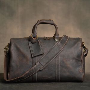 Мужская дорожная сумка из натуральной кожи, винтажная сумка-мессенджер, деловая поездка, большая вместительная сумка для ноутбука 16 дюймов 240305