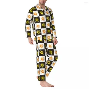 Pigiama da uomo disegnato a mano Set pigiama da sole nero bianco Scacchiera Trendy unisex a maniche lunghe Vintage Sleep 2 pezzi Indumenti da notte di grandi dimensioni