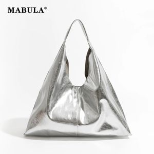 Mabula Base Silver Brand Bag for Women Luxury Designer Leather Trigle Trend Trend Shopper Handbag Color Solid 240307
