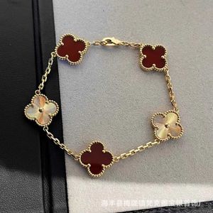 VanCF Necklace Luxury Diamond Agate 18k Gold Four Leaf Grass Five Flower Bracelet Female Plated Rose Gold Natural Red Chalcedony Flower Lucky Grass Bracelet