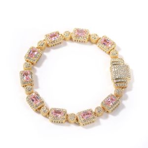 Hip Hop Rame intarsiato Rosa Zircone Bracciale Tennis Uomo Donna Diamante Misto 7 pollici 8 pollici Braccialetti di cristallo Accessori per gioielli322p