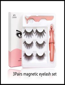 Top Magnetic Eyelashes with Eyeliner and Tweezer 3 Pairs 5 Magnetic False Eyelashes Liquid Eyeliner Makeup Set Reusable Eyelash8754654