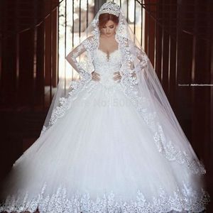 ZJ9074 Wedding Dress Princess 2021 Vintage Long Sleeve Lace Boat Neck A Line Bride Dresses Bridal Ball Gowns Plus Size213o