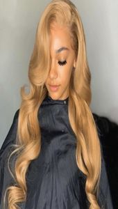 Beliebte Stil 13x4 Blonde Spitze Front Perücke Malaysische Körper Welle Echthaar Perücken Remy Farbige Spitze Vorne Perücke9149595