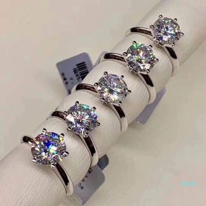 925 Silver Moissanite Certified Diamond Ring Test Canon Classic 6 Claw Crown Design Clarity 3EX Eternal Cut Shine3332