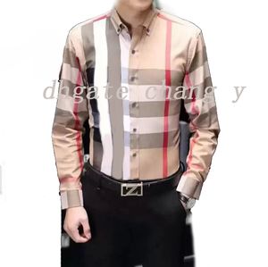Camisa de botão masculina casual vestido camisa designer geométrico xadrez moda burbrery manga longa camisa polo único botão clássico negócio de alta qualidade algodão casual s