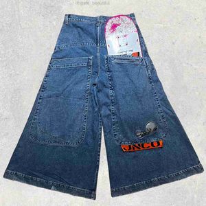 jnco 여자 힙합 만화 캥거루 그래픽 자수 레트로 블루 헐렁한 청바지 새로운 고딕 고가의 허리 넓은 다리 바지