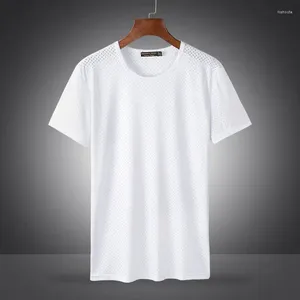 Homens camisetas Homens 2024 Verão Tops Ice Silk Thin Shirt Masculino Quick-Secagem Malha Buraco Respirável Tees Manga Curta Cool Tshirt H87