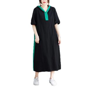 Abiti NYFS 2022 Nuovo abito estivo in cotone con cappuccio da donna con cappuccio abito sciolto con cerniera di grandi dimensioni abiti lunghi black vestidos femmina abita