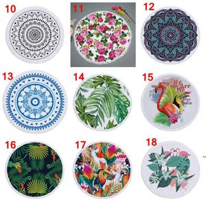 72 designs Summer Round Beach Towel With Tassels 59 inches Picnic mat 3D printed Flamingo Windbell Tropical Blanket girls bathing 8141107