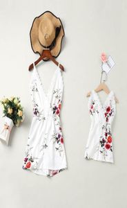 Family Matching Outfits Mother Daughter Jumpsuit Baby Rompers Children Girls Clothes Summer Lace Flower Kids Beach Dress One Piece5798720