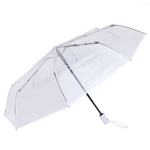 Umbrellas Fully Automatic Three-fold Transparent Umbrella Folding Tripod For Rainy Day Travel Clear