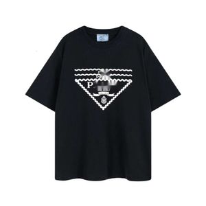 여성 Tshirt 디자이너 오리지널 품질 여성 Tshirt 삼각형 인쇄 짧은 슬리브 라운드 목 티셔츠 러브 드롭 어깨 큰 느슨한