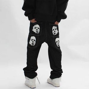 Mens Jeans Michael Myers Baggy Man Trendyol Men Skeleton Pants Y2k Print Hip Hop Oversize Vintage Streetwear Wide Leg Width