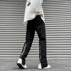 Men's Jeans 2024 Y2K Streetwear Zipper Black Ripped Stacked Pants For Men Clothing Straight Hip Hop Goth Long Trousers Pantalon Homme