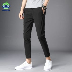 Calças oussyu primavera verão nova calça casual masculino algodão slim fit jinos calças anklele comprimento calça moda calça masculino roupas de marca 2836