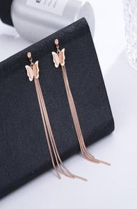 Dangle Chandelier Fashion Tassel Earrings For Women Titanium Steel Frosted Butterfly Long Snake Chain Rose Gold Jewelry Gift3525741