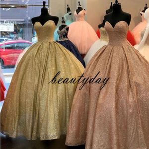 Rose Gold Quinceanera Dresses Ball Gown 2020 Axless Sweet 16 Prom Dresses Sparling Flash Debutante Gowns Plus Size Vestidos DE 283C