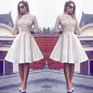 Arabic Long Sleeves A Line Cocktail Dresses 3D Floral Knee Length Formal Party Short Evening Prom Gowns BA6905312p