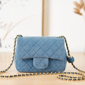 Designerväska denimväska handväska hög kvalitet 17 cm mini crossbody väska liten blå lyxväska mode klassisk klaff väska lyx kedja väska kvinna mini väska presentförpackning förpackning