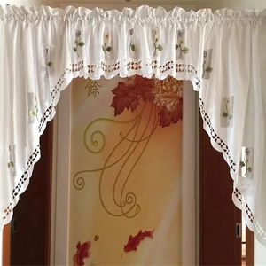 Cortina chegada meia flor cortinas de cozinha oco estilos curtos valances branco bordado pura janela café