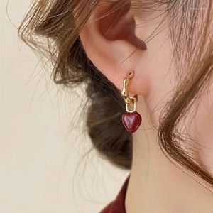 Dangle Earrings 925 Sterling Silver Drop Red Heart Love Golden Irregular Punk For Women Girl Gift Jewelry Wholesale