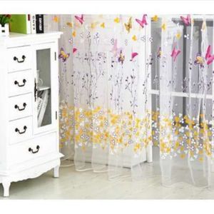 Uma peça 270x100cm borboleta pura cortina tule janela tratamento voile drape valance 1 painel tecido u70929278s