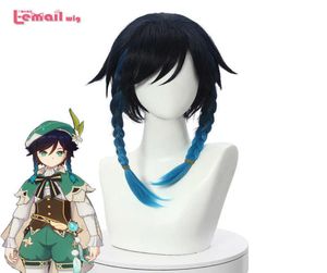 LEMAIL WIG Genshin Impact Venti Cosplay Wig Ombre Blue Blue Wigs with Straids Bantails Bangs Haytetic Hair Venti Cosplay Wig9639802