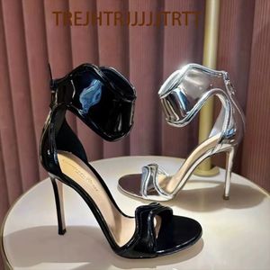 Gianvito Rossi Patent Leather Stileetto Sandals本革アウトソールグラディエーター10.5cmオープントーポンプ女性の高級デザイナーイブニングシューズ35-42ボックス付き