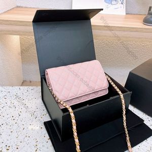 Small Flap French Coin Purse on Chain Solid Color V-Shaped Grained Caviar Luxury Handbags Crossbody Shoulder Card Holder Luxurious263q