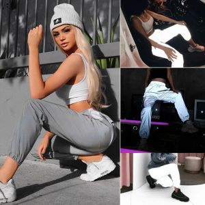 Pants Hot Autumn New Night Reflective Cargo Pants Women Solid Color Casual Loose Pants Streetwear Joggers Hip Hop Pants Set